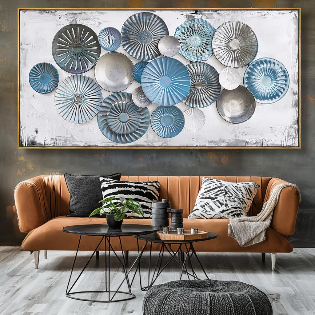 Wall Art Floral Rustic Wall Decor Blue and Grey Canvas Painting Abstract Wall Art for Bedroom Living Room Dining Room Home Office Decor 20"x40" with Framed