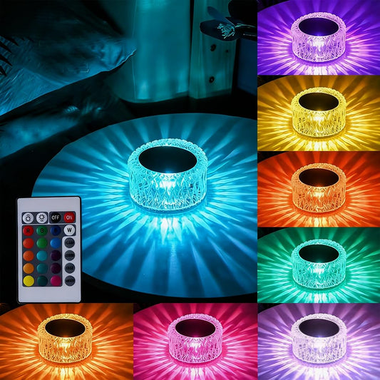 Leroxo Portable Crystal LED Table Lamp, 3-Levels Brightness Desk Lamp,3 Color Touch Control Rechargeable Lamp for Bedroom Living Room Decor (16 Color)
