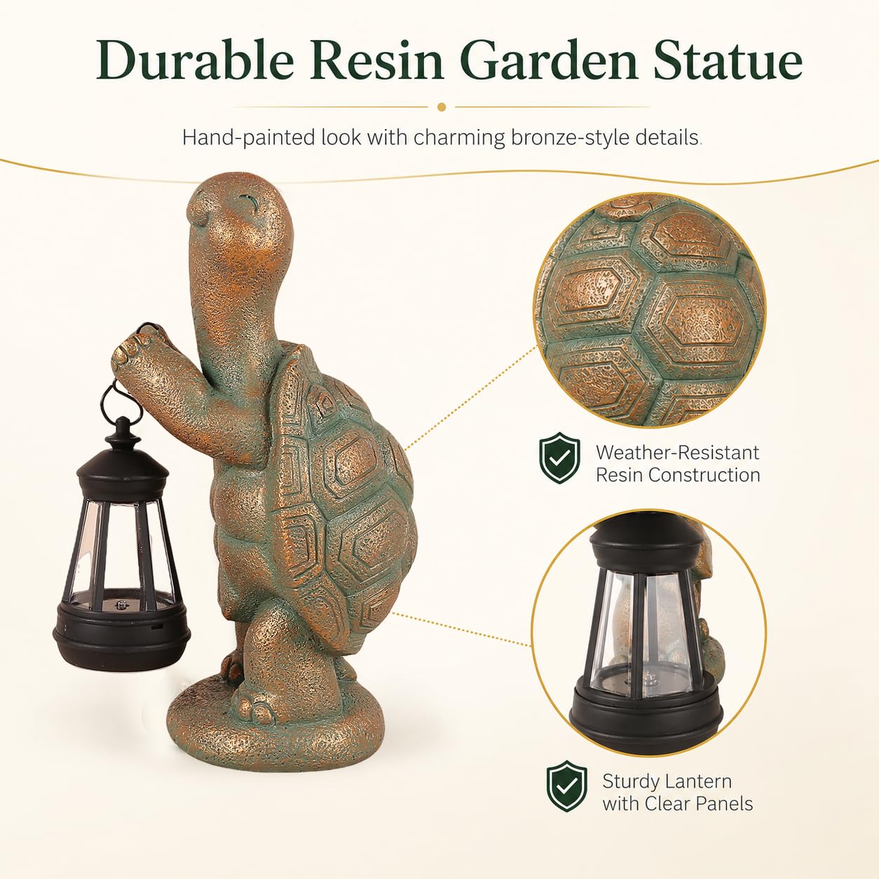 Roundot Turtle Solar Powered Outdoor Garden Statue, Resin Statue with Solar Light Lantern, Decorative Lawn, Yard Outdoor Turtle Decoration. Unique Home Decoration, Gifts for Women