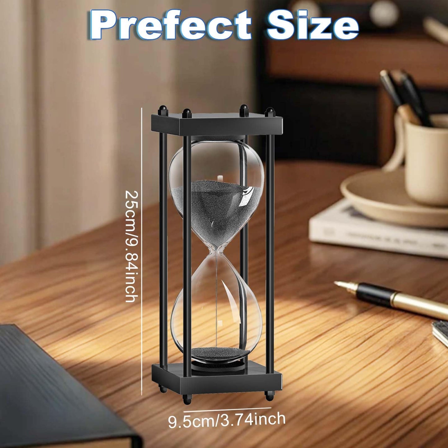 60 Minutes Sand Hourglasses: Black Wooden Sand Timer Clock, Reloj De Arena 1 Hora, SandWatch 60 Min, 1 Hour Sandglass for Home Office Desk Decorative (Black)