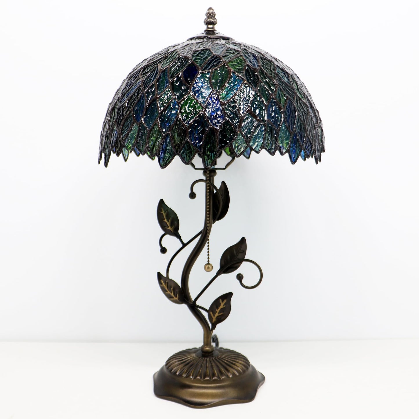 MQYXH Tiffany Style Multicolor Leafage Stained Glass Table Lamp 19 Inch