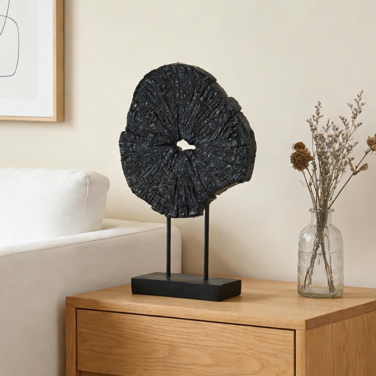 LC LCdecohome Black Art Modern Abstract Sculpture - Solid Black Art Sculpture for Home Décor Minimalist Decorative Statue for Living Room Office Desk Shelf Handcrafted Art Piece 7.25 * 2.5 * 12 Inch