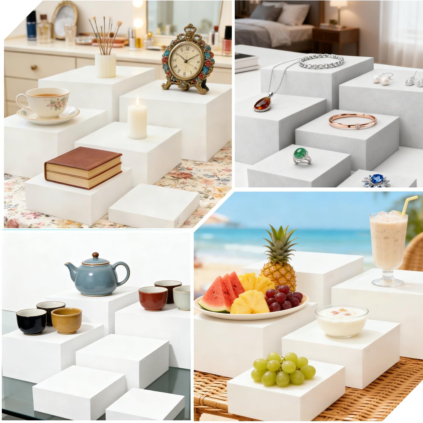Buffet Risers Set, 6 PCS White Buffet Table Display Stand(Size 5",6",7",8",9",10"), Food Display Risers for Party, Acrylic Cube Boxes, Display Stand Shelf for Party, Catering, Jewelry & Collectibles