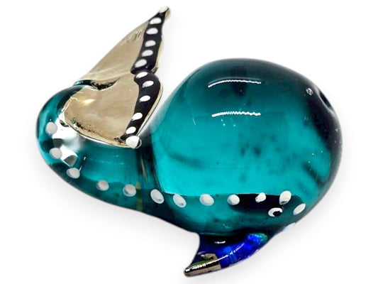 Mr_air_thai_Glass_Blown 2" Blue Gold Dot Whale Artistic Glass Sea Fish Figurine Hand-Blown Statue Tabletop Decoration Unique Collectible for Adult Collectors Handcrafted Elegant Home Room Decor