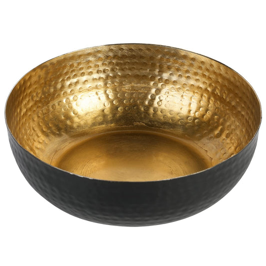 MyGift Black Metal Hammered Decorative Bowl for Home Decor with Gold Interior, Art Deco Style Centerpiece Table Decoration and Coffee Table Decor - Handcrafted in India (Dia 7.6 inches)