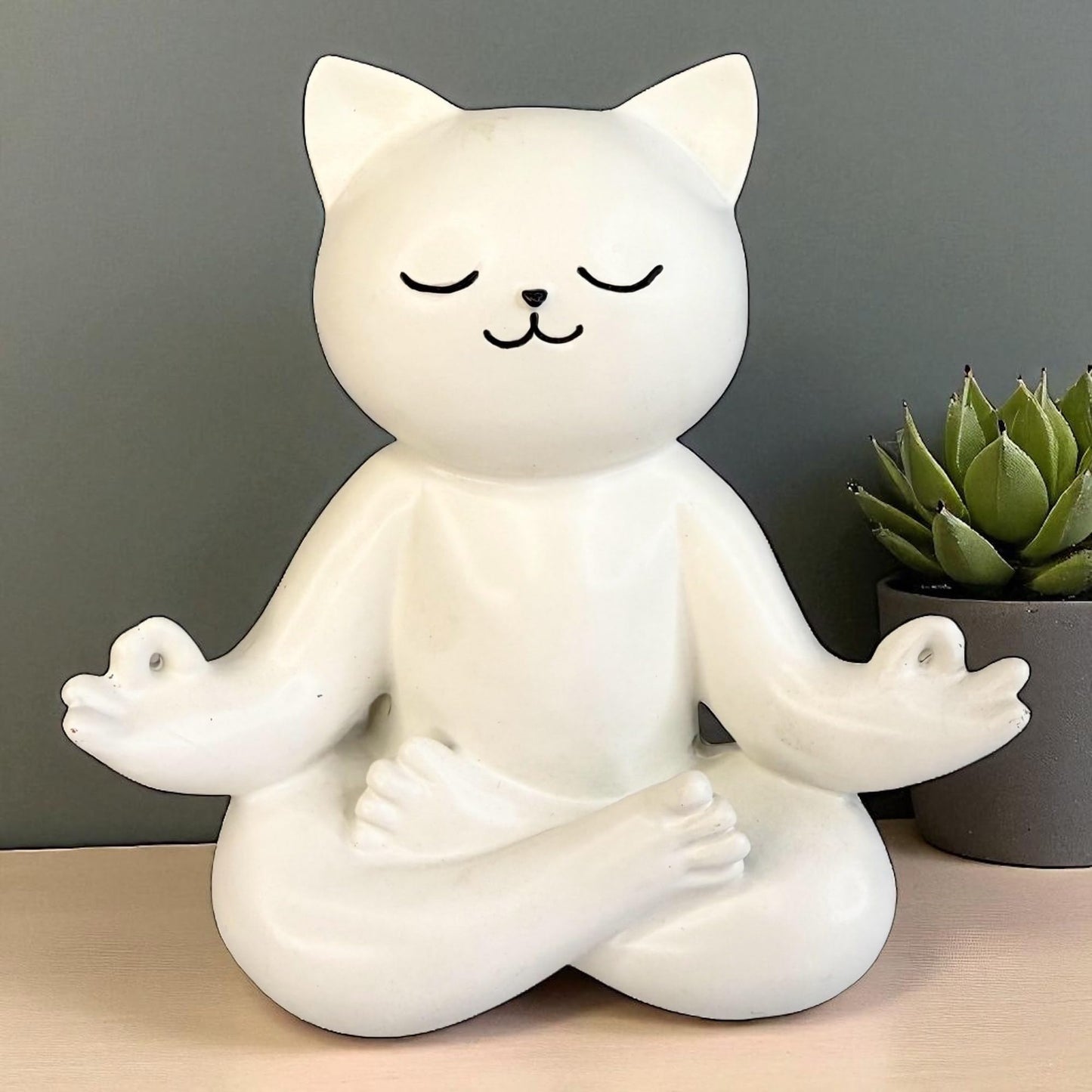Top Brass Yoga Cat Figurine – Playful White Resin Zen Kitty Statue for Home Meditation Décor, Fun Gift for Pet Lovers & Yogis