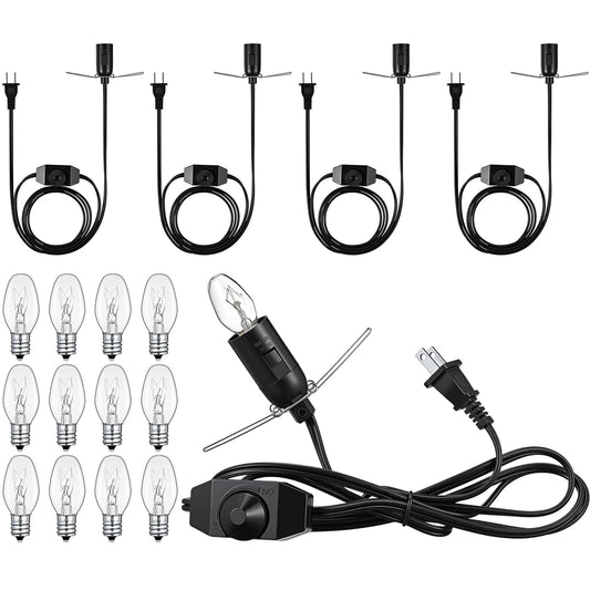 VIHOSE Salt Lamp Cord Replacement Set 4 Pack 5.9FT Power Cord with Dimmer Switch 12 Pcs C7 15w Lights Bulbs for Himalayan Rock Lamps Night Lights Decorative Replacement Accessory