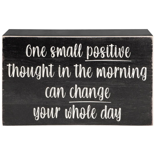 Esur Positive Thought Home Office Desk Wooden Box Sign Decor - Inspirational Shelf Wall Decoration Accessories for Women, Black