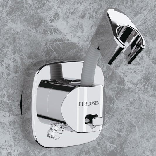 FERCOSEN 360° Swivel Shower Head Holder with Suction Cup | 10kg Load Capacity, Tool-Free Installation in Seconds | Removable and Rust-Resistant Shower Bracket with Storage Hook (Silver)