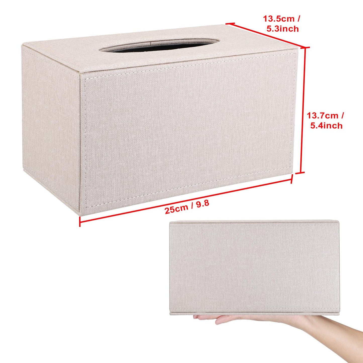 Sumnacon Tissue Box Cover Rectangular Tissue Box Holder Linen Tissue Box with Magnetic Bottom Decorative Beige Tissue Box for Bathroom Toilet Living Room Table Desk Office Car, Large