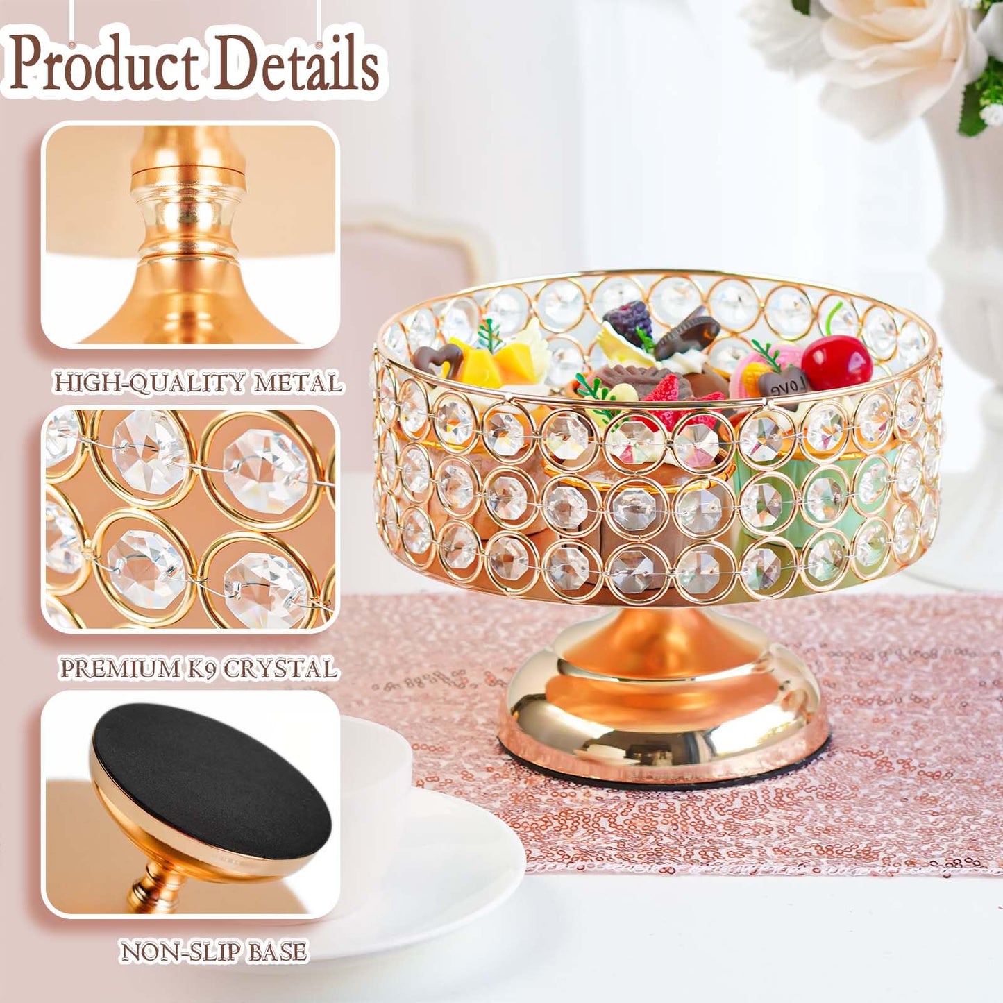 1pc Crystal Fruit Dessert Metal Display Tray, Cupcake Tray Snack Storage Box Wedding Dessert Table Cake Display Stand Tray for Wedding Party Home Decor Tray (S)
