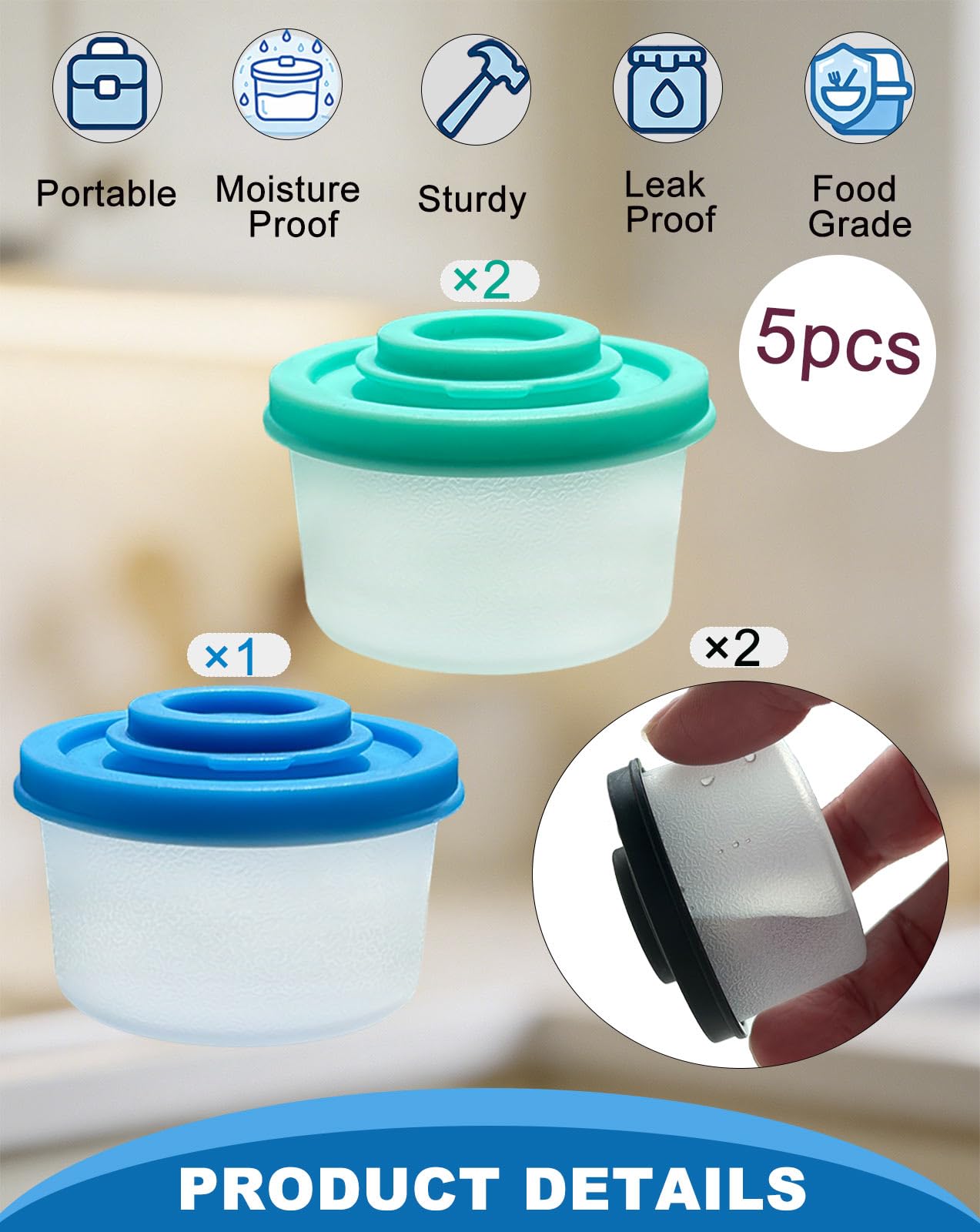 5 Pcs Small Salt and Pepper Shakers with Spice Container Bag, Moisture-Proof and Portable,Travel Salt and Pepper Shakers for Camping Picnic Outdoors Kitchen Lunch Boxes, 3 Colors