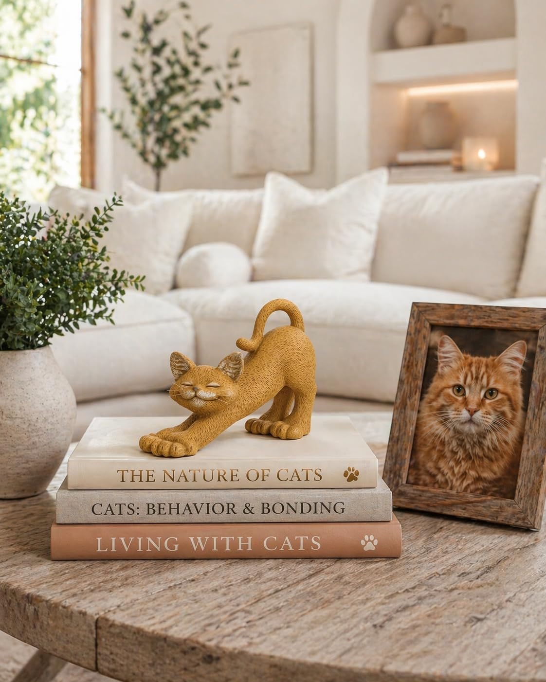 Stretching Orange Cat Figurine – 3 Inch Cute Cat Statue, Yoga Cat Decor for Home, Desk or Shelf, Rustic Cabin Style Animal Figurine Gift for Cat Lovers
