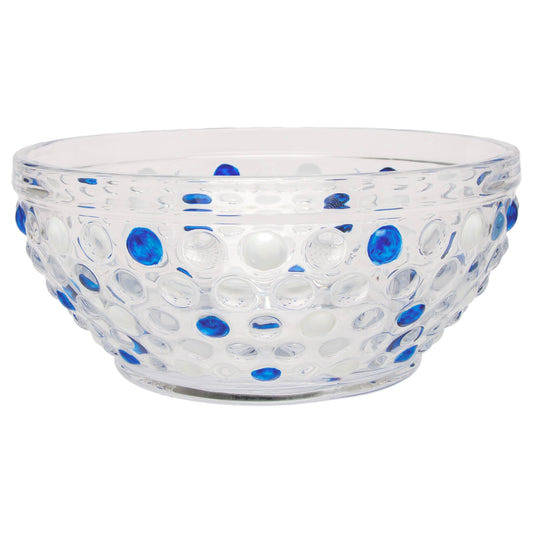 Boston International Vintage-Inspired Hobnail Serving Bowl with Embossed Dot Pattern, Holds 7.75 Cups, Blue & White