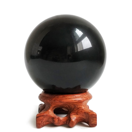 Mina Heal Genuine Black Obsidian Crystal Sphere for Feng Shui, Meditation, and Scrying – Crystal Ball for Healing and Décor