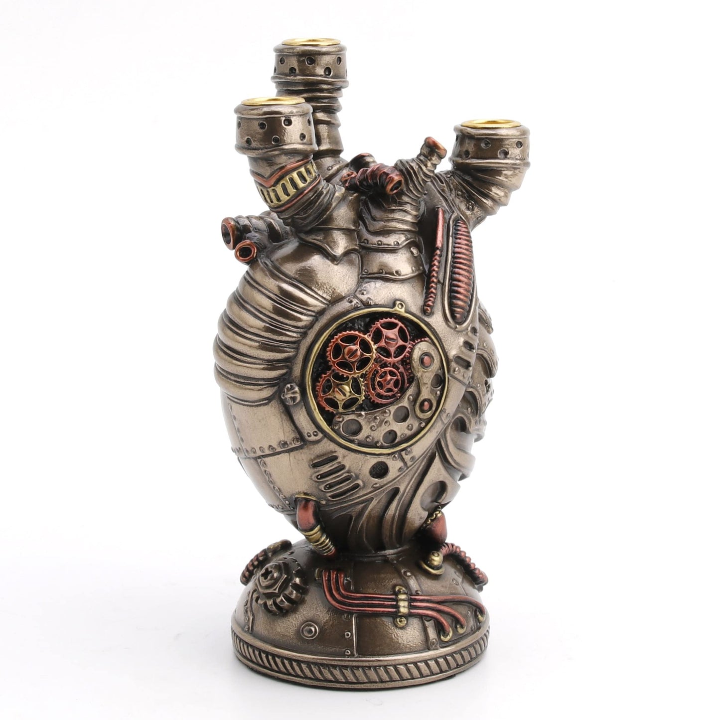 Veronese Design 6 3/4" Steampunk Augmented Artery Heart Device Triple Candle Holder Resin Sculpture Bronze Finish