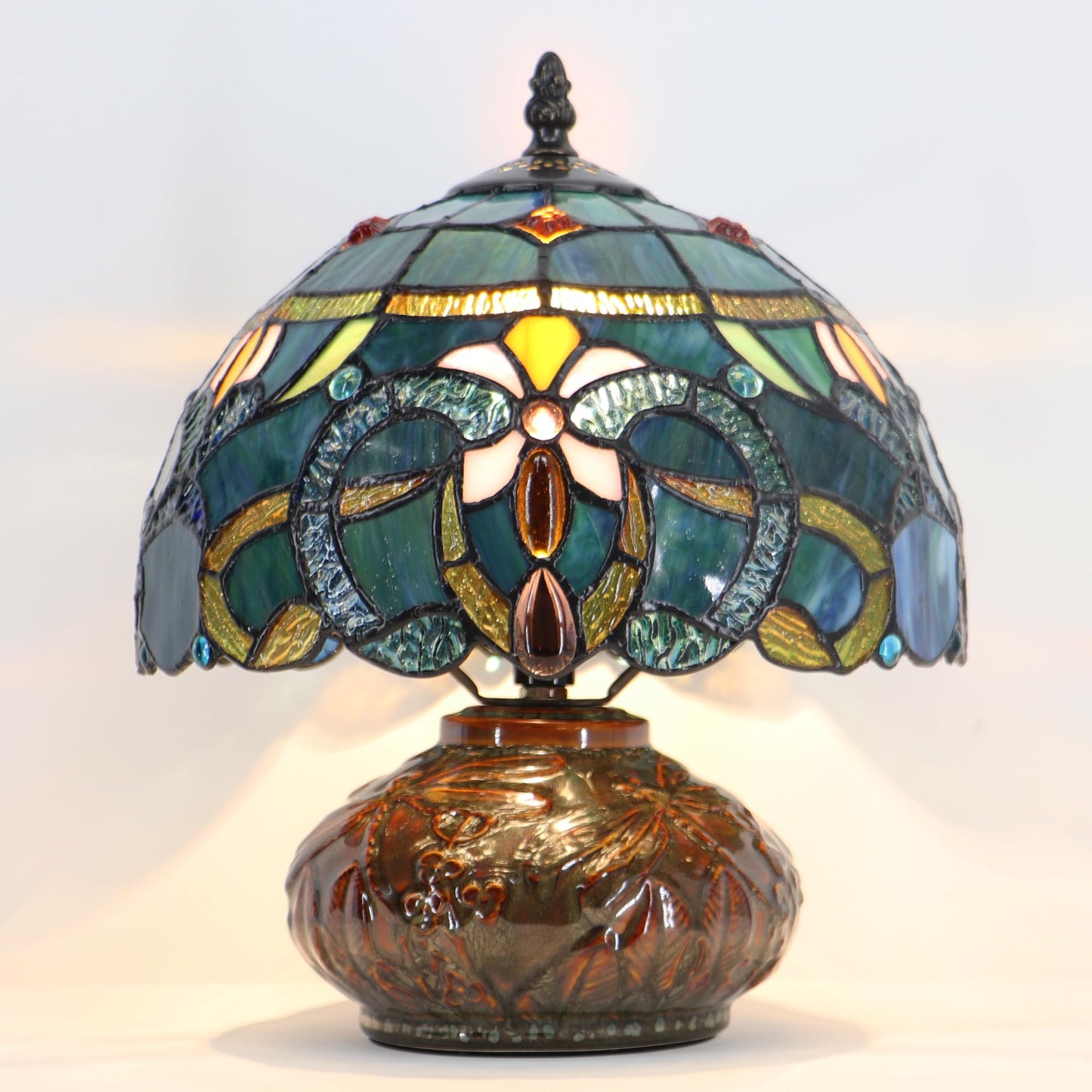 LXHCYOU Small Tiffany Table Lamp, 10X10X11 Inch Mini Stained Glass Mushroom Desk Light Memory Sympathy Ceramic lamp (Blue Baroque Style)