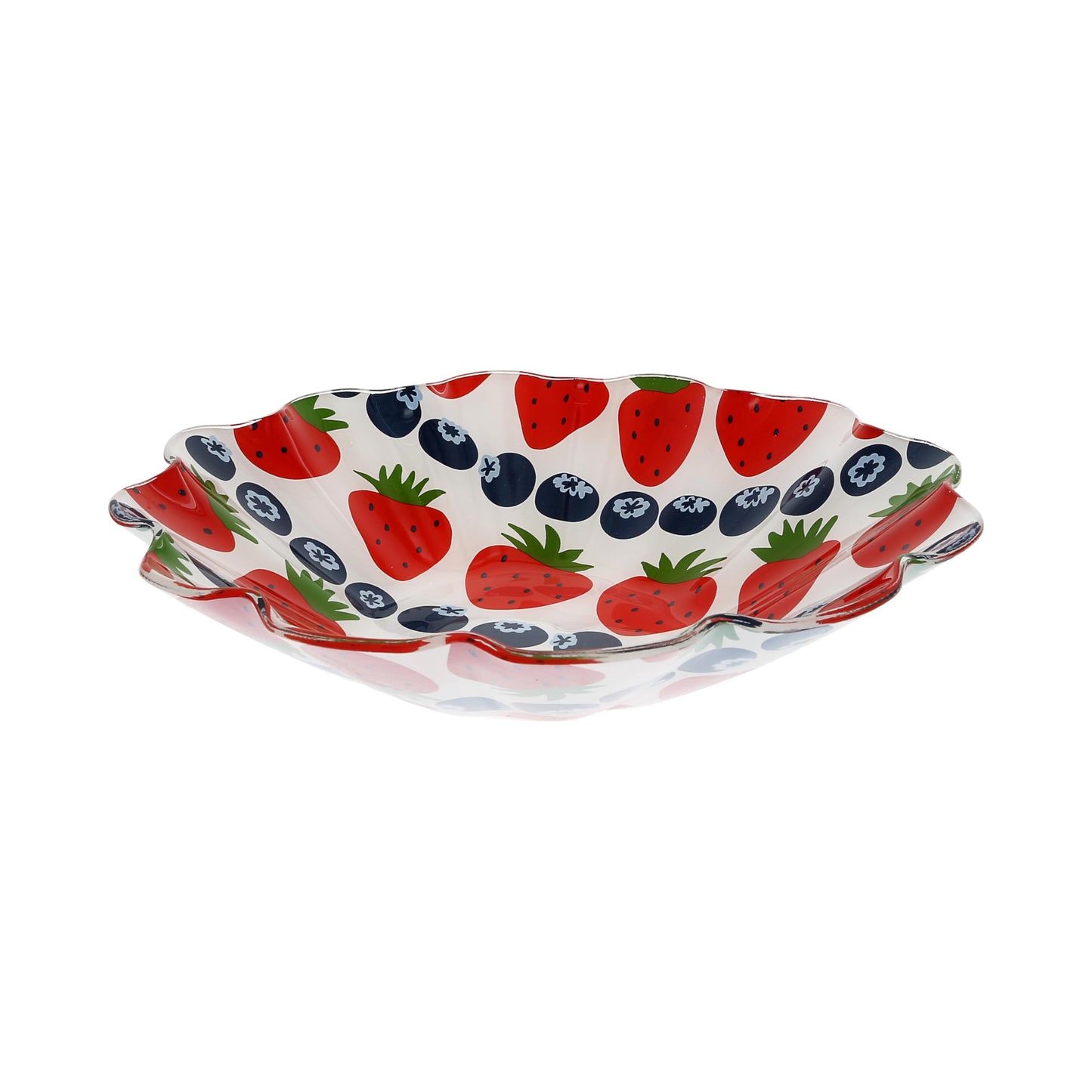 Pavilion Gift Company - Strawberries - 10" Glass Bowl Strawberries Blueberries Summer Vibrant Kitchenware