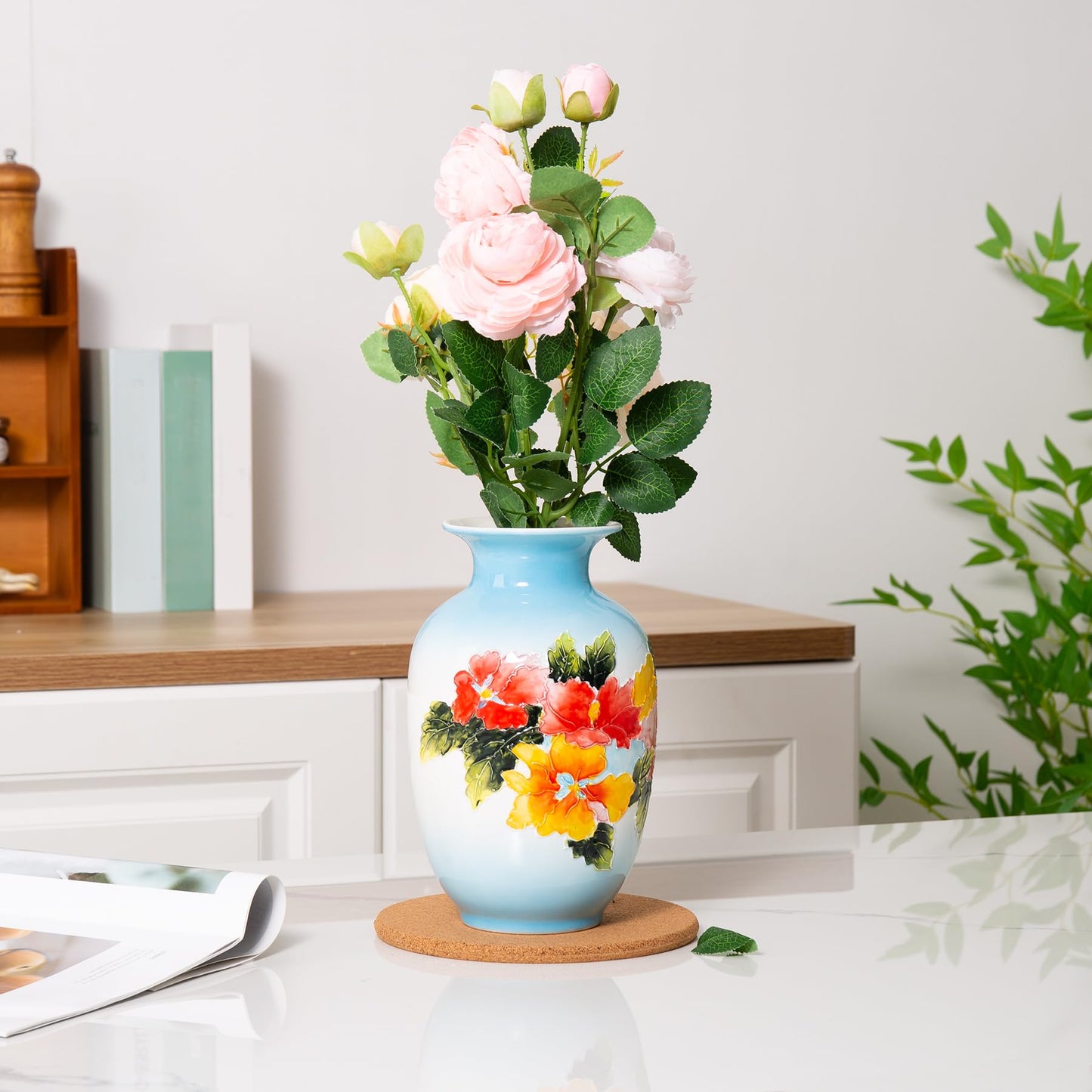 Magclay Ceramic Vase for Home Decor, Hand Painted Modern Vase Decor, Home Decorative Vase, Blue