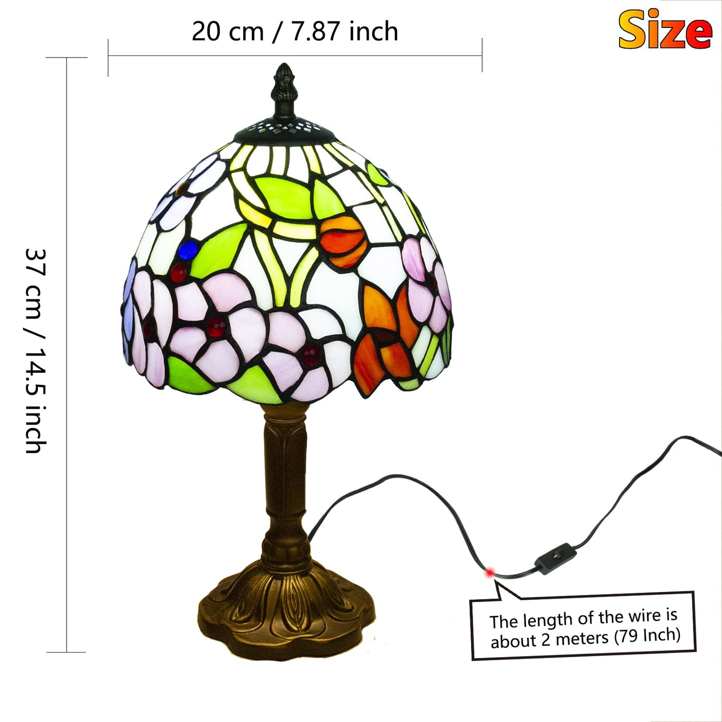 Crefotu Tiffany Style Table Lamp, 3 Color Temperatures Bedside Lamp, 8 Inch Stained Glass Desk Light for Home Office Bedroom Living Room (Four-Leaf Flower Pattern)