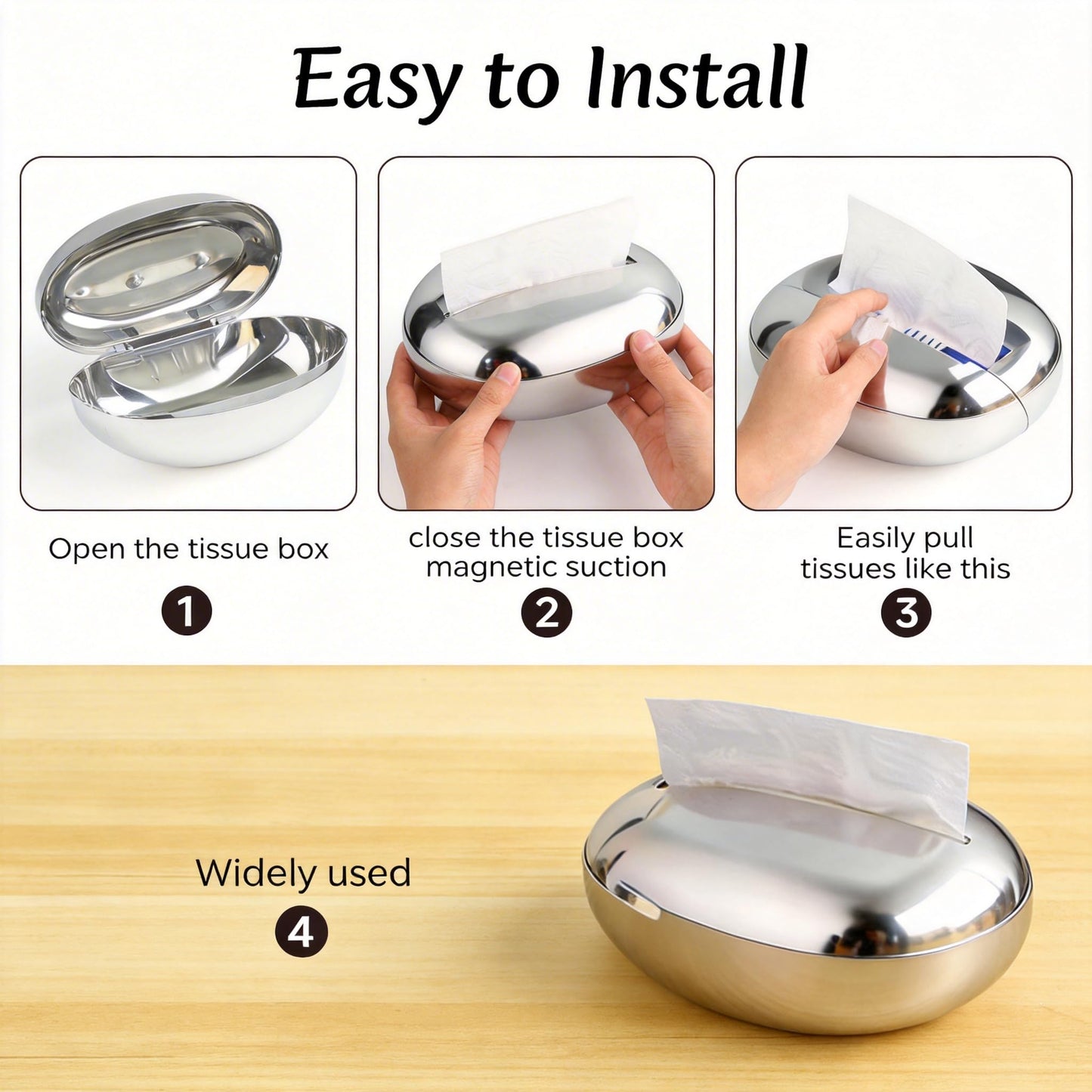 Silver Mirror Finish Plastic Tissue Box Cover – Magnetic Lid Oval Tissue Holder, Cubicle Mirror for Desk Design, Modern Luxe Office Decor & Tissue Box Organizer