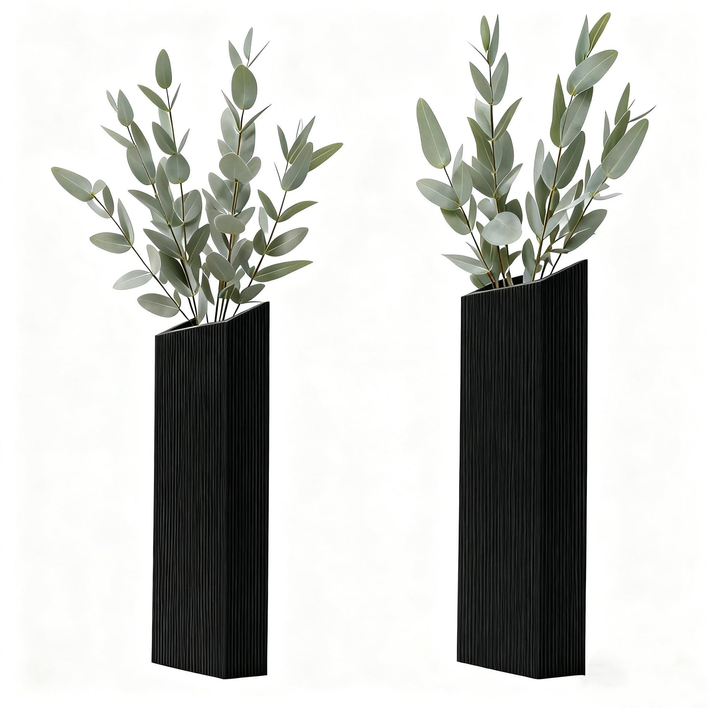 EMINGSKY 2 Pack Black Wood Hanging Wall Planter Vases - Farmhouse Boho Wall Pockets for Faux Greenery, Dried Flowers, Eucalyptus Stems, Modern Indoor Wall Decor for Living Room Bedroom Office