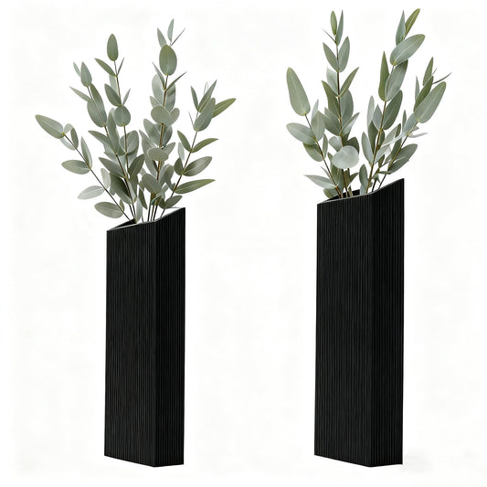 EMINGSKY 2 Pack Black Wood Hanging Wall Planter Vases - Farmhouse Boho Wall Pockets for Faux Greenery, Dried Flowers, Eucalyptus Stems, Modern Indoor Wall Decor for Living Room Bedroom Office