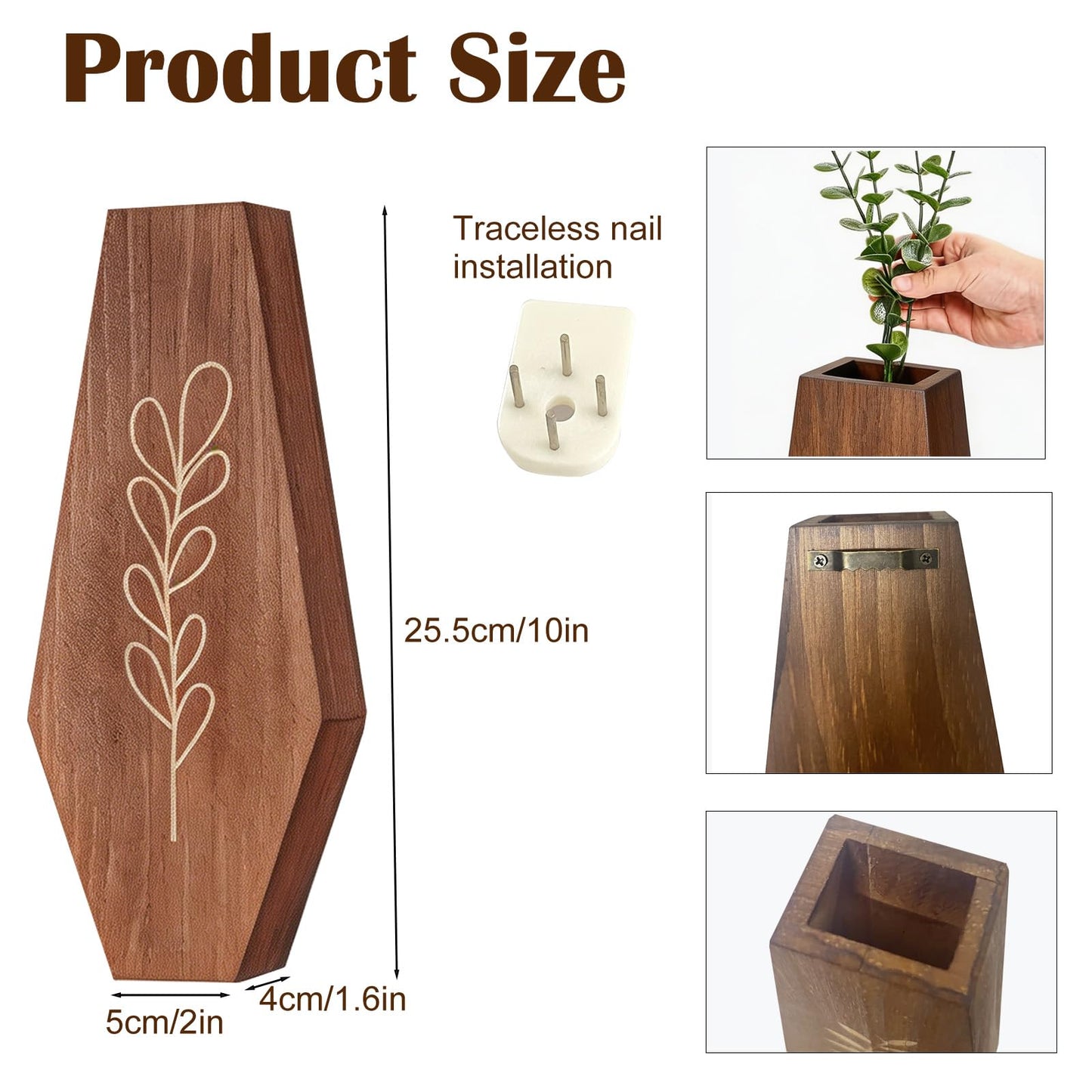 Wood Wall Planter 2 Pack, Modern Farmhouse Wall Decor Mounted Wooden Vase Set, Hanging Planter for Indoor Plants, Boho Wall Decor for Living Room, Entryway, Hallway, Bathroom (Brown)