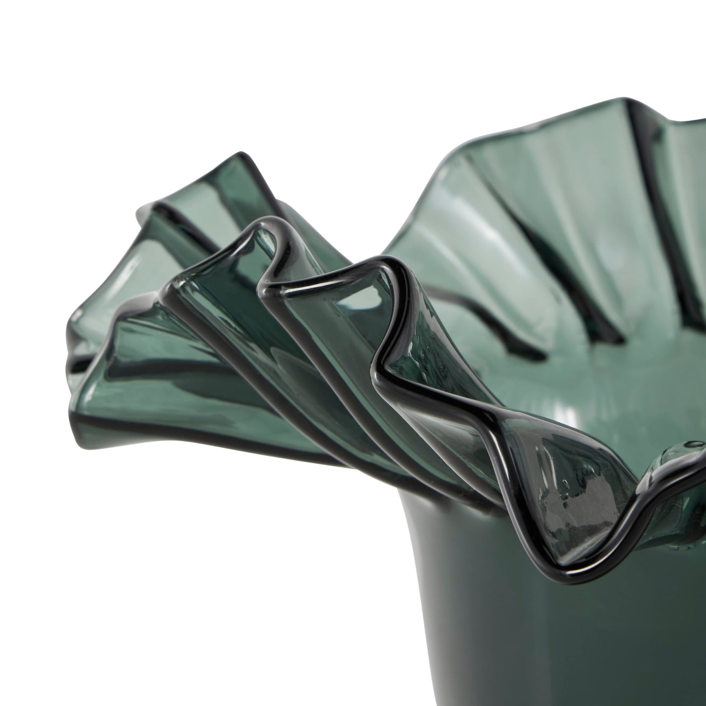 Deco 79 Glass Floral Decorative Vase Tulip Inspired Ombre Centerpiece Vase with Wavy Opening, Flower Vase for Home Decoration 12" x 12" x 11", Green