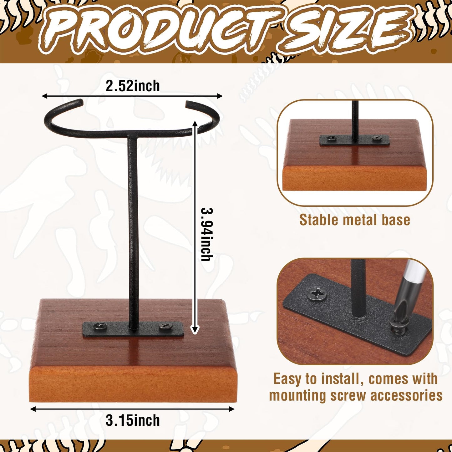 Chunful 2 Pcs Megalodon Shark Tooth Holder Metal Shark Tooth Display Stand with Wood Base for Mineral Agate, Rocks Crystal, Gemstones, Fossils, Coral Geodes, Plate and Photo