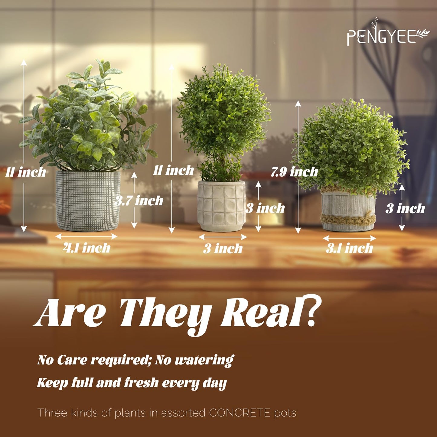 PENGYEE Fake Plant Indoor Set, 3Pcs Fake Hanging Plants with Pots and 3Pcs Small Artificial Plants Boxwood Topiary in Cement Planter for Home Bathroom Kitchen Farmhouse Office Shelf Desk Room Decor