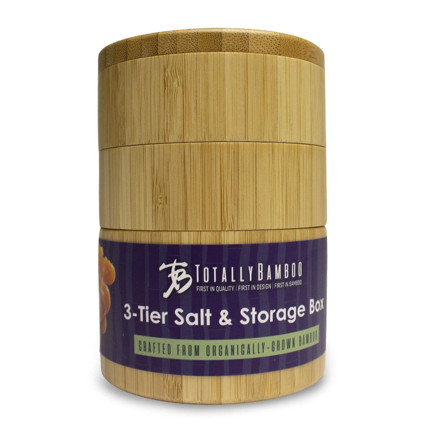 Totally Bamboo Triple Salt Cellar, 3 Tier Bamboo Salt and Pepper Container with Magnetic Swivel Lids, Seasoning Box for Herbs and Spices, 1⅓ Cup
