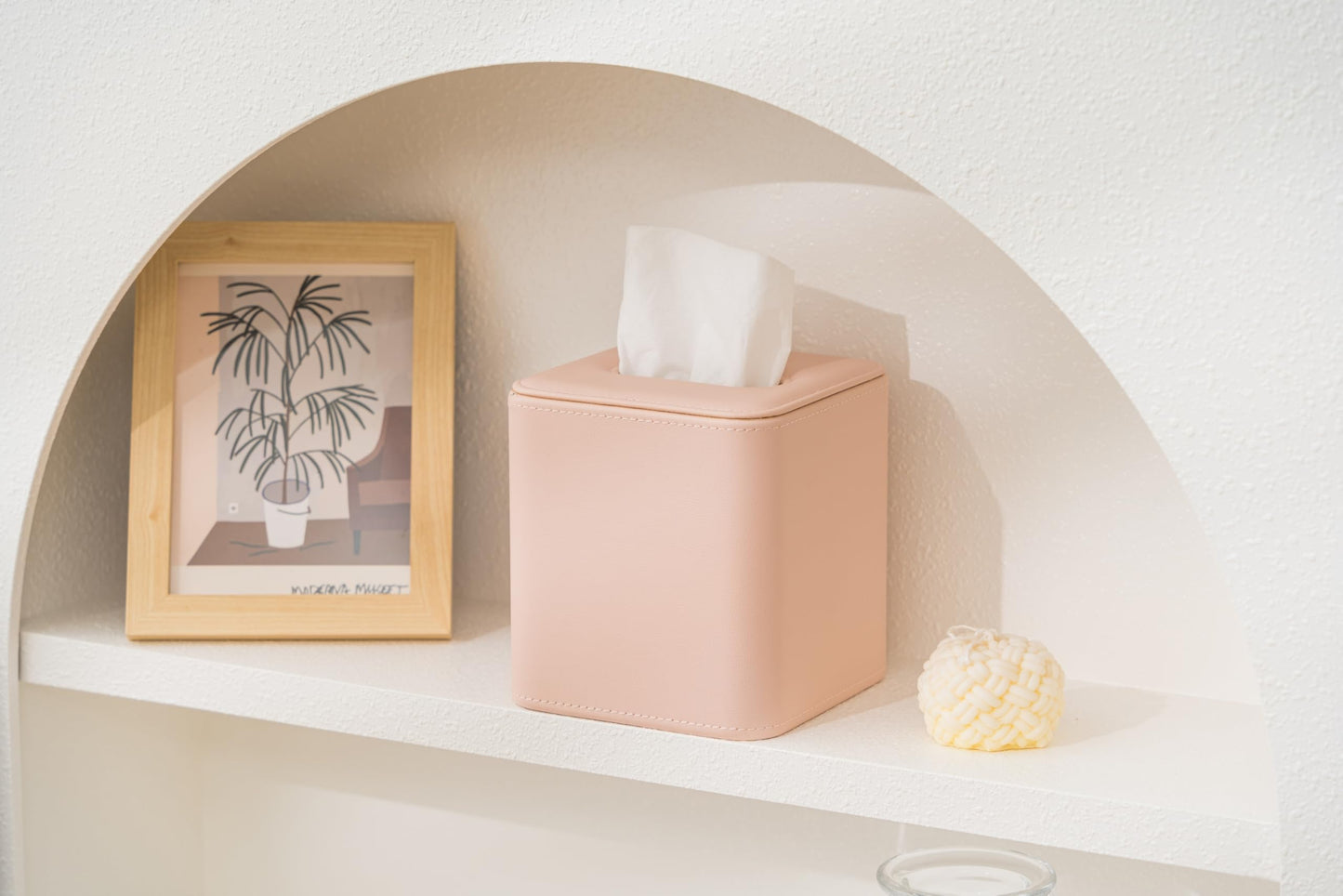 Ukwell Square Tissue Box Cover Faux Leather Tissue Holder Rounded Edge Girly Style Home Decor Piece for Bathroom Bedroom Living Room Office