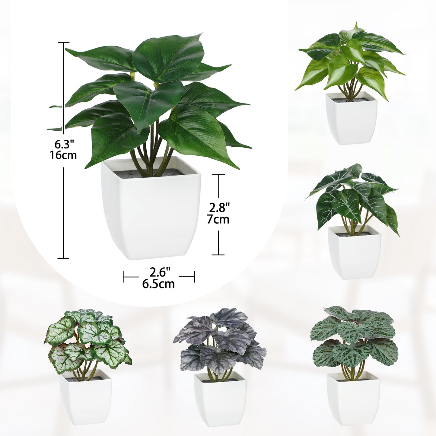 Briful 6PCS Fake Plants Potted Artificial Plants, Mini Faux Plants in White Pots Greenery Décor for Home Office Table Shelf Bathroom Farmhouse Indoor Decoration