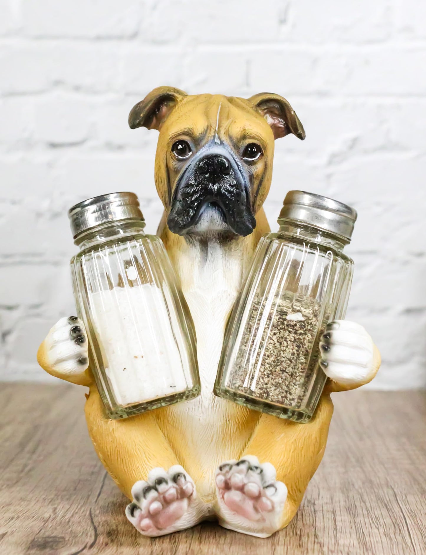 Ebros Gift Realistic Fawn Boxer Puppy Dog Hugging Glass Salt Pepper Shakers Holder Decorative Statue 6.25"High Resin Dogs Boxers Memorial Pets Pet Pal Animal Home Kitchen Spice Organizer Figurine