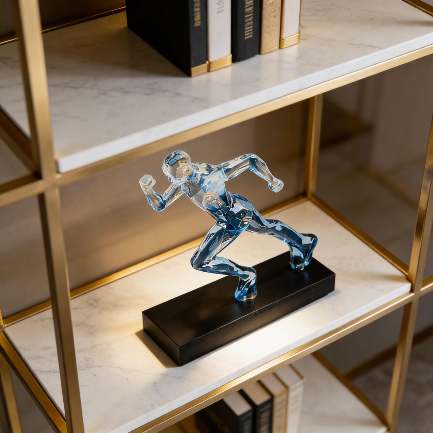 AWNR Handmade Gold Abstract Statue- Exquisite Resin Figurine for Modern Home Decor Living Room Shelf Office Decorations, Perfect for Bookshelf, Desk, and TV Stand Accents. (Transparent Blue)