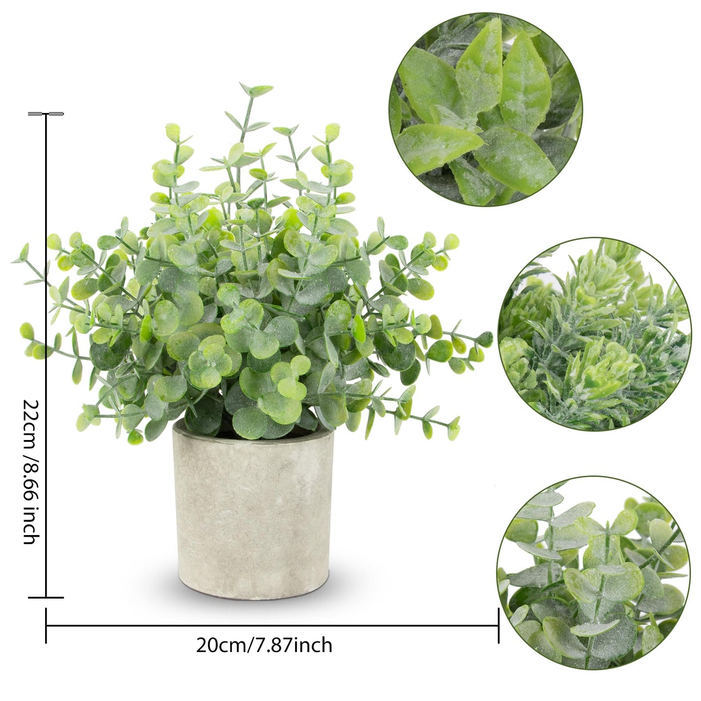 CCILAND 3 Pack Small Potted Fake Plants, Artificial Eucalyptus Plants, Lifelike Faux Frost-Hung Plants Topiaries for Home Office Shelf Desk Living Room Greenery Decor