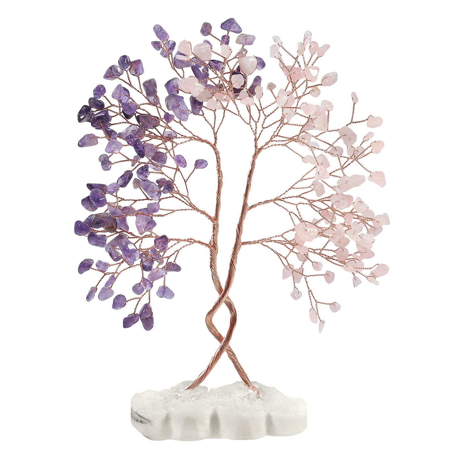 Rockcloud Rose Quartz&Amethyst Money Tree in Double Heart Rock Quartz Base