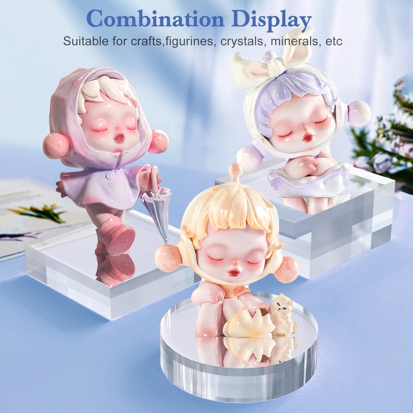 SAMYUCHO Acrylic Blocks 3 X 3 X 1 Inch 8 Pcs Acrylic Base Stand for Display Clear Block Square Riser Display Stands Pedestal Polished Cube for Jewelry trophy Props Collection Ring