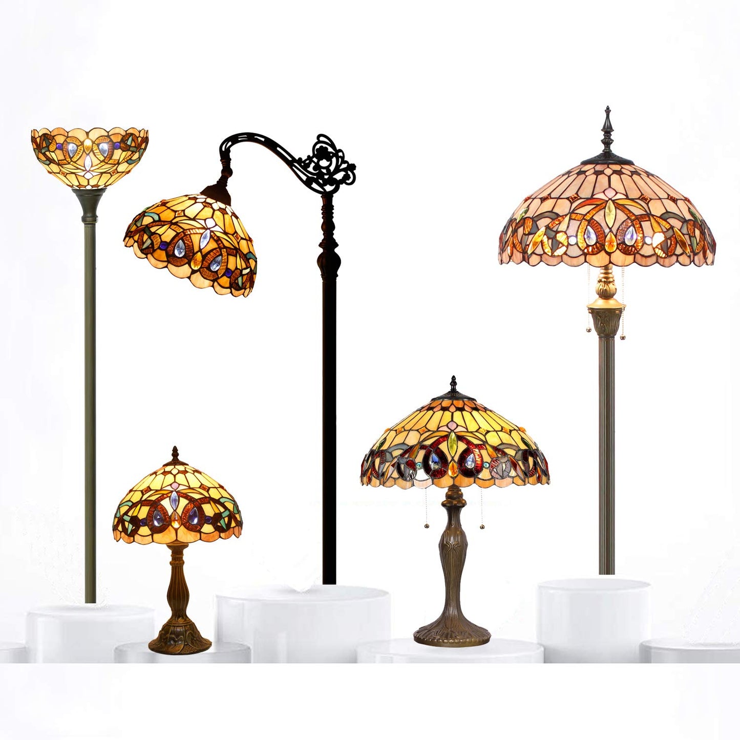 WERFACTORY Tiffany Style Table Lamp Colorful Stained Glass Bedside Lamp 24"