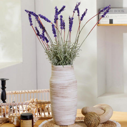 ALMA 14 inch White Floor Vase for Modern Living Room Home Decor, Big Boho Ceramic Vases for Tall Pampas Grass, Decorative Ribbed Flower Vases for Entryway Table, Kitchen Island, Fireplace Decor