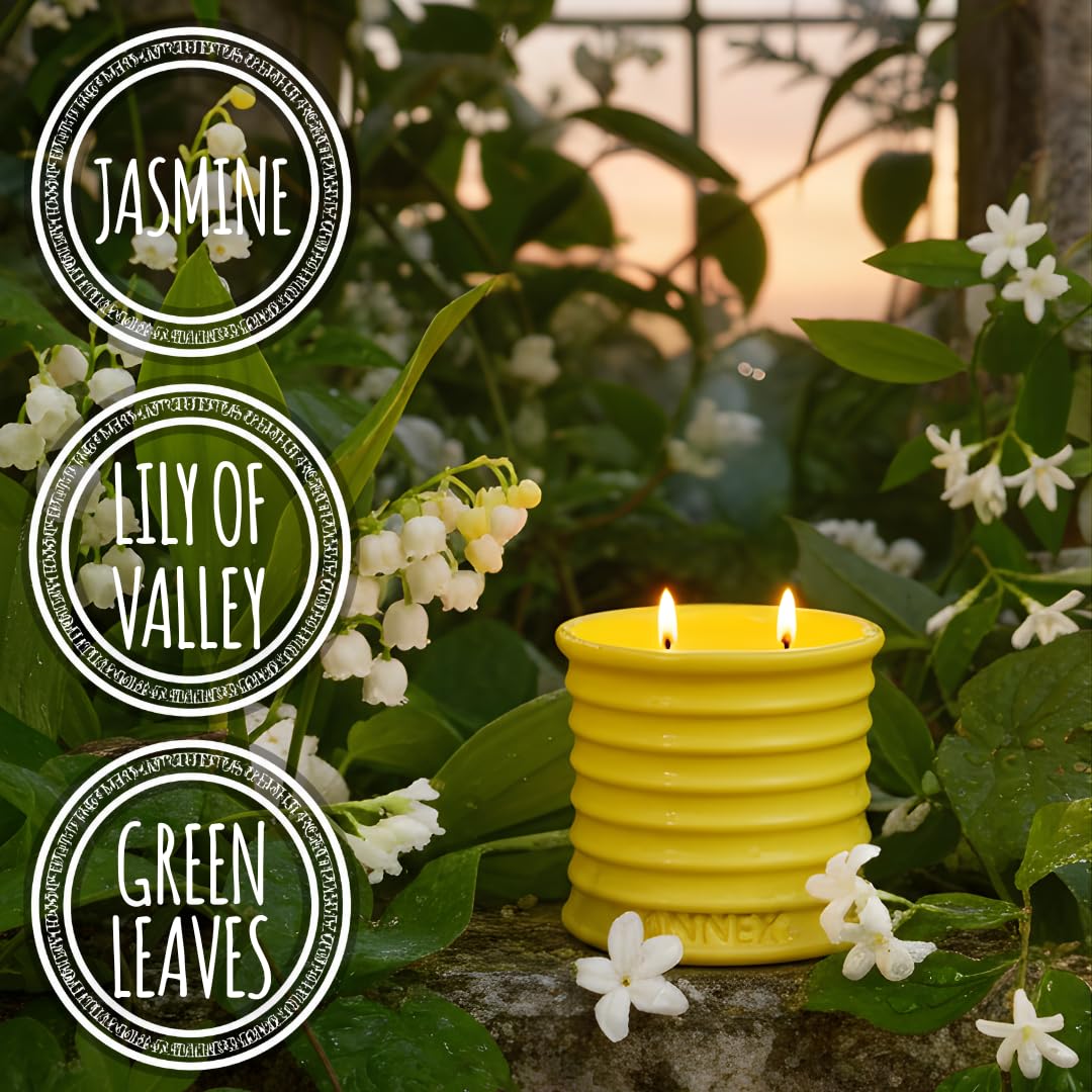 Annex Lily of the Valley & Jasmine Luxury Strong Scented Candle (8oz) Reusable Ceramic Jar – 50hr Clean Burn, 100% Non-Toxic Soy Wax Candle, Home Fragrance – Decorative Candle Gift for Men and Women