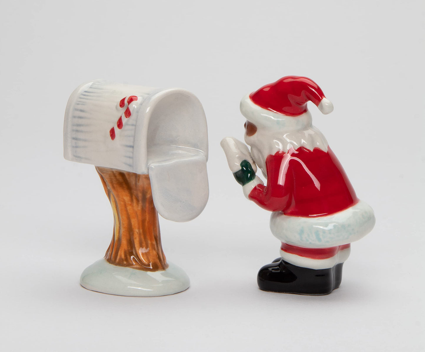 Fine Ceramic African American Black Christmas Santa Checking Mail Box Salt & Pepper Shakers Set, 3-1/2" H