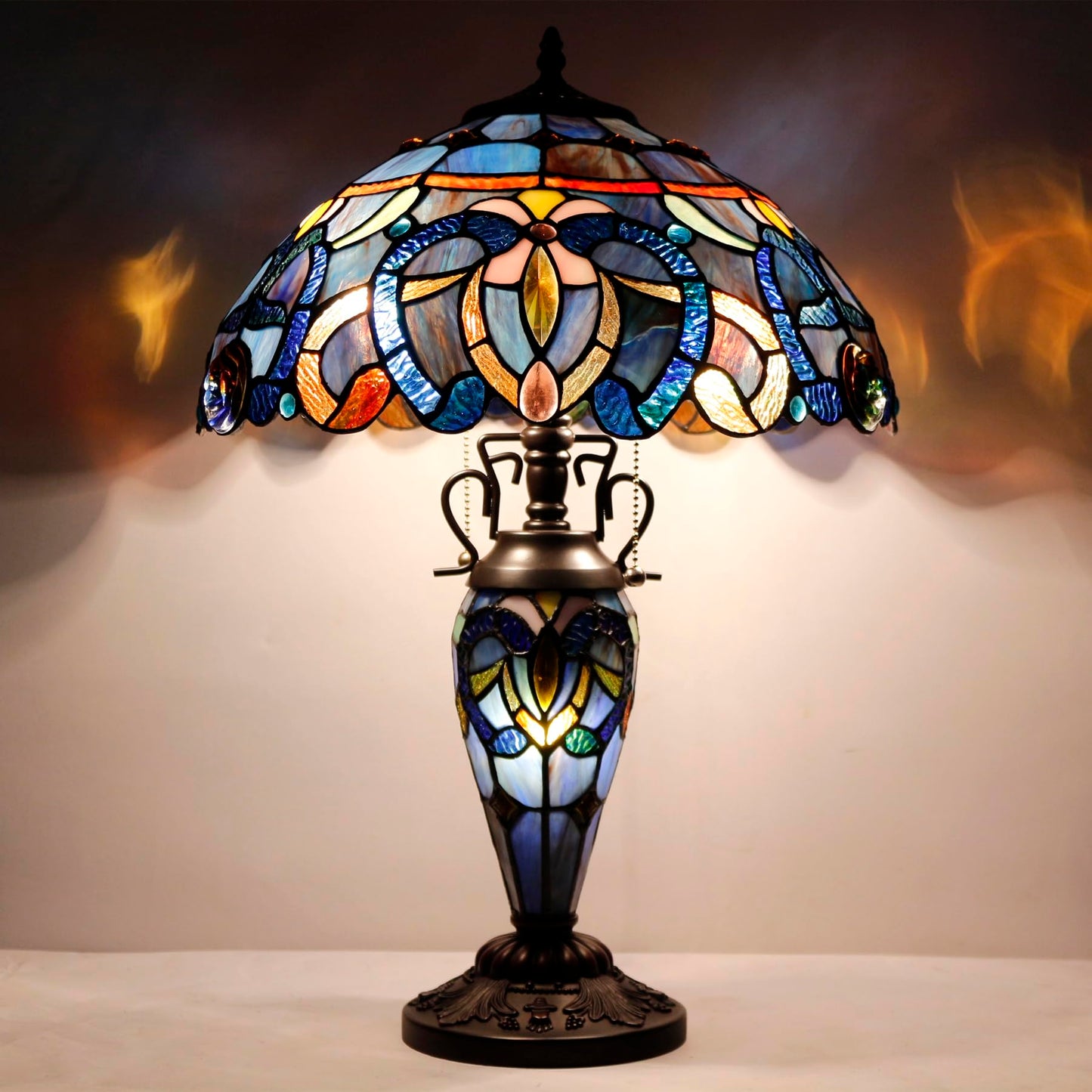 WERFACTORY Tiffany Style Table Lamp Stained Glass Mother-Daughter Vase Lamp