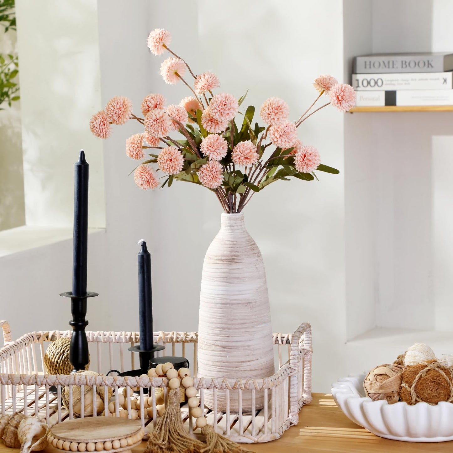 ALMA 2025 Updated 11 in Tall White Beige Vase for Boho Home Decor, Thin Ceramic Vase for Single Rose, Pampas Grass, Decorative Rustic Vase for Flowers, Dining Table Centerpieces,Table Top Decoration
