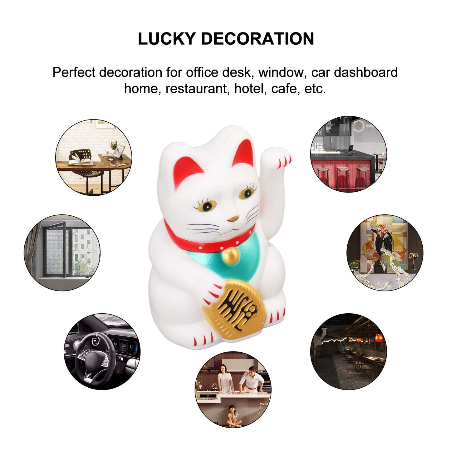 Dpofirs 4 Inch Lucky Fortune Cat Maneki Neko, Lucky Cat Decor Hand Waving Welcoming Cat for Home Desk Ornament Gift Giving, Feng Shui Business Ornament Home Decor (White)