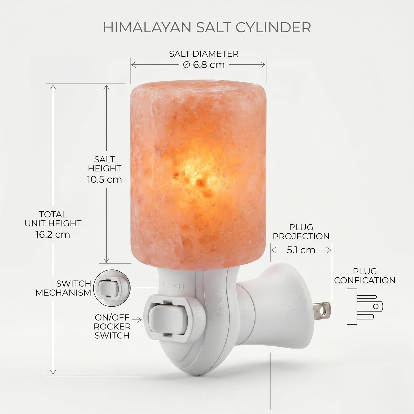 SAF Naturals Himalayan Natural Pink Salt Wall Light Cylinder Shape, Hand Carved, Crystal Salt Wall Light for Bedroom, Hallway & Living Room