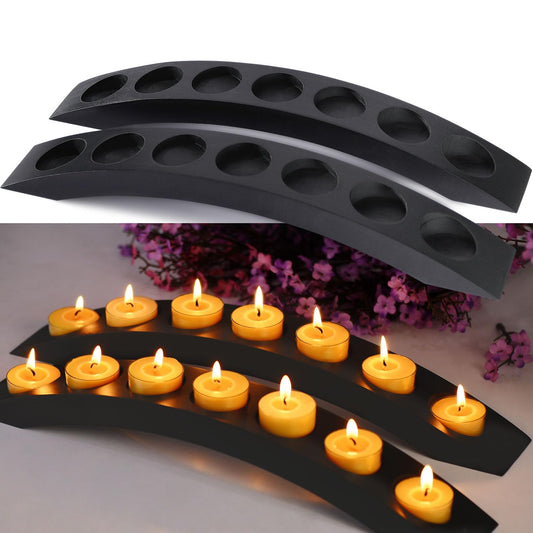 7 in 1 Arch Tea Candle Holder, Black Wooden Bridge Candle Stand, Candelabra Tealight Candle Holder for Coffee Table - 2 PCS