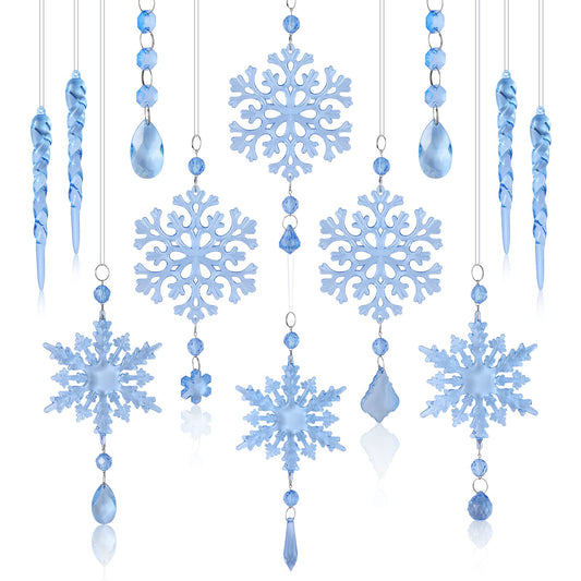 Marsui 30 Pieces Christmas Icicle Ornaments Acrylic Snowflake Ornaments for Christmas Tree Crystal Chandelier Drops with Crystal Line for Xmas Decor(Blue)