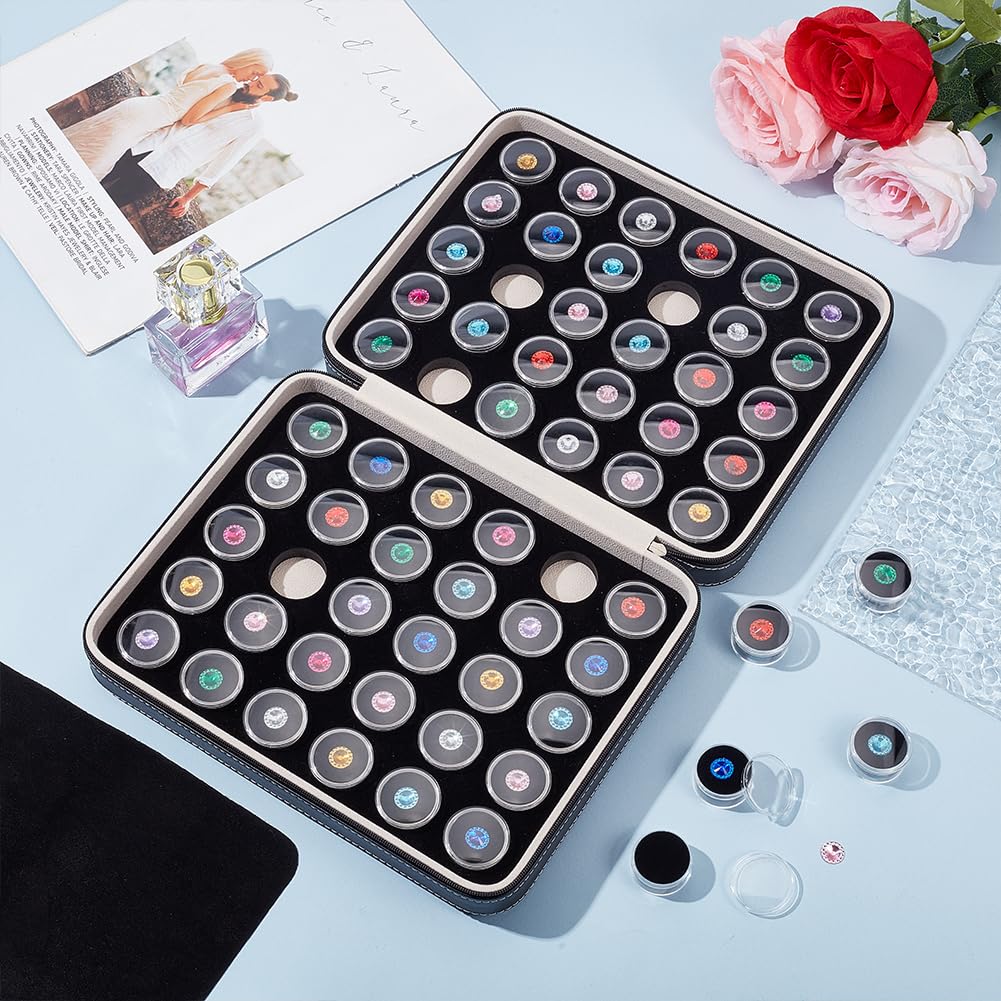 BENECREAT 60 Pcs Closeable Gemstone Collection Storage Box with Foam Insert, 1.2x0.6 Inch Plastic Gem Jars, Display Tray Set for Loose Diamond Collectibles Crystal, Diamond Display Case